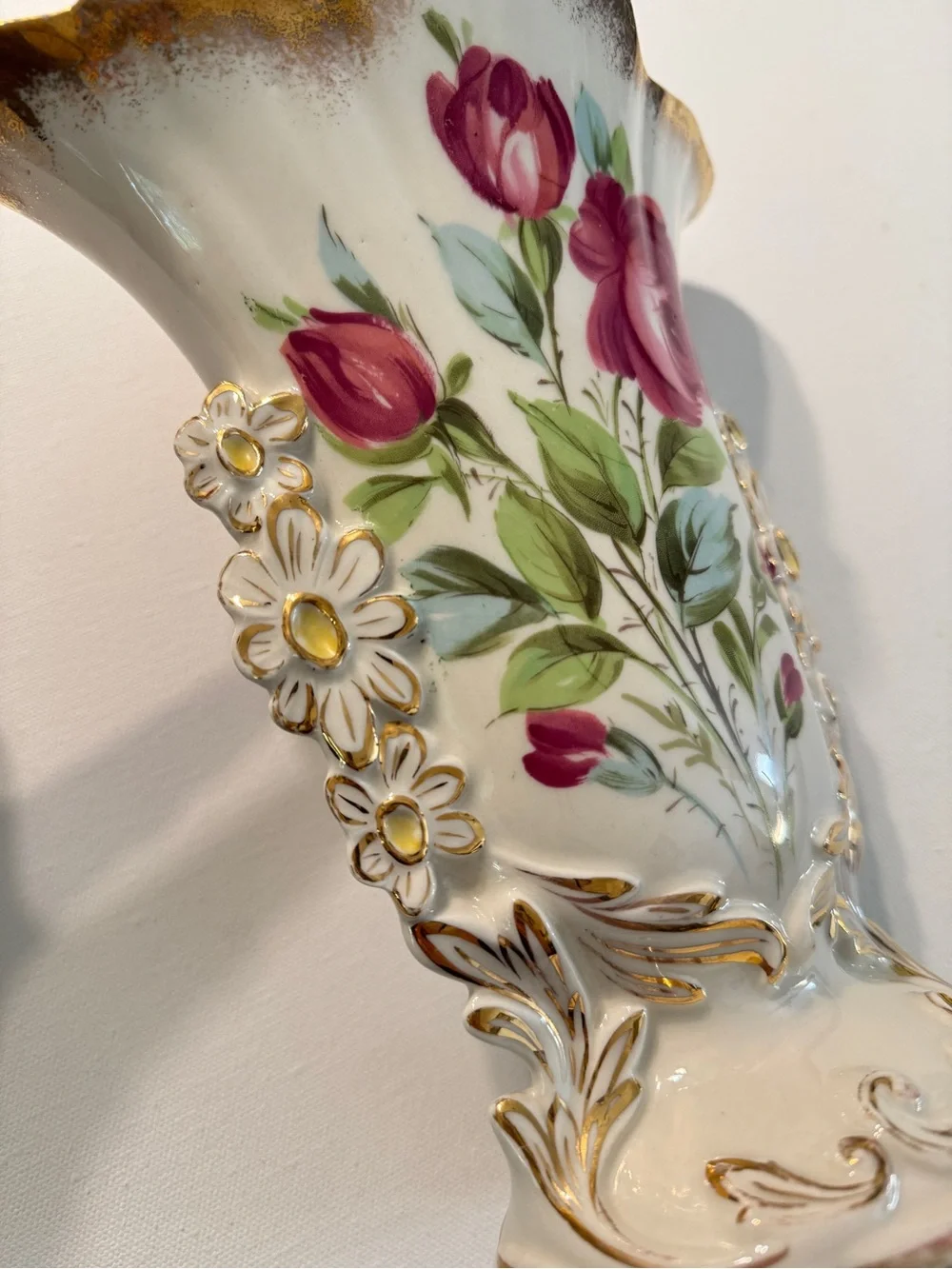 Vintage 1960s Eton Bone China Vase Hand-painted with Gold Rim